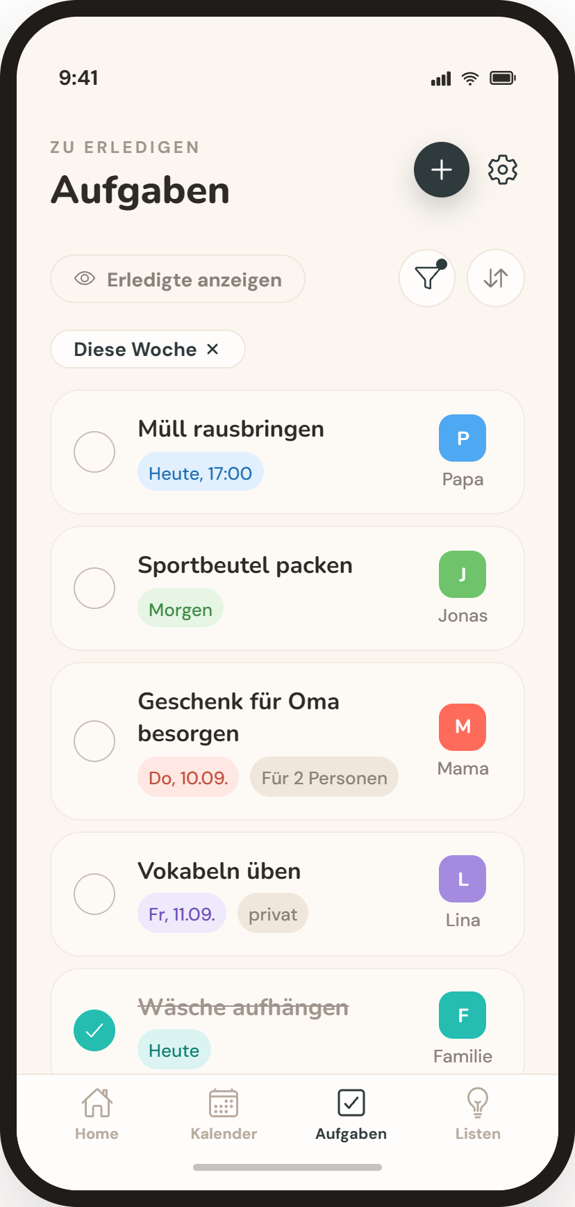 Aufgabenübersicht